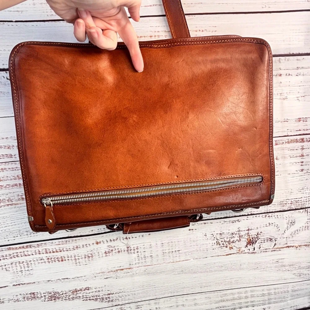 Italian Leather Briefcase Messenger Bag‎ Turnlock Medici Firenze Veg-Tanned